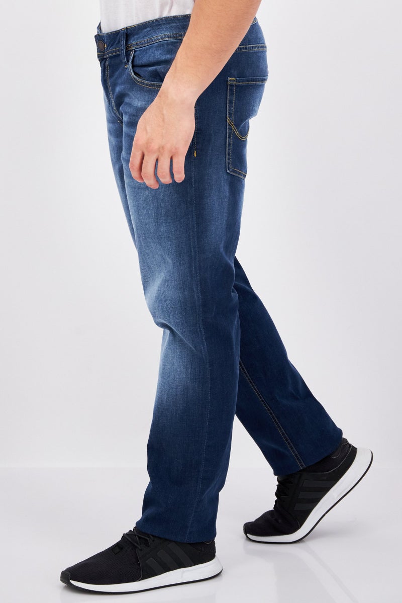 Men Carrot Fit Wash Stretchable Denim, Blue