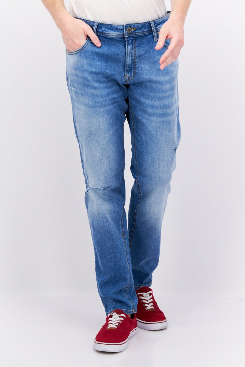 Men Regular Fit Rip Stretchable Denim Jeans, Wash Blue