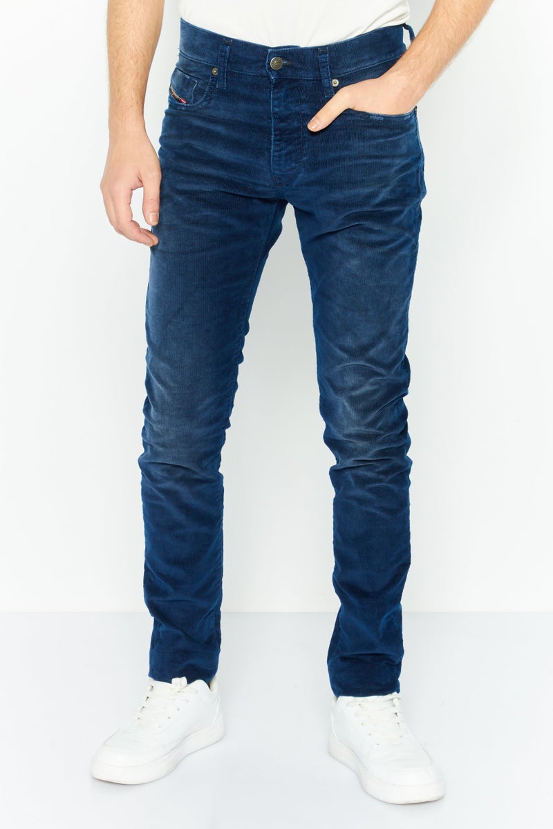 Men Slim Fit Washed Corduroy Denim Jeans, Blue