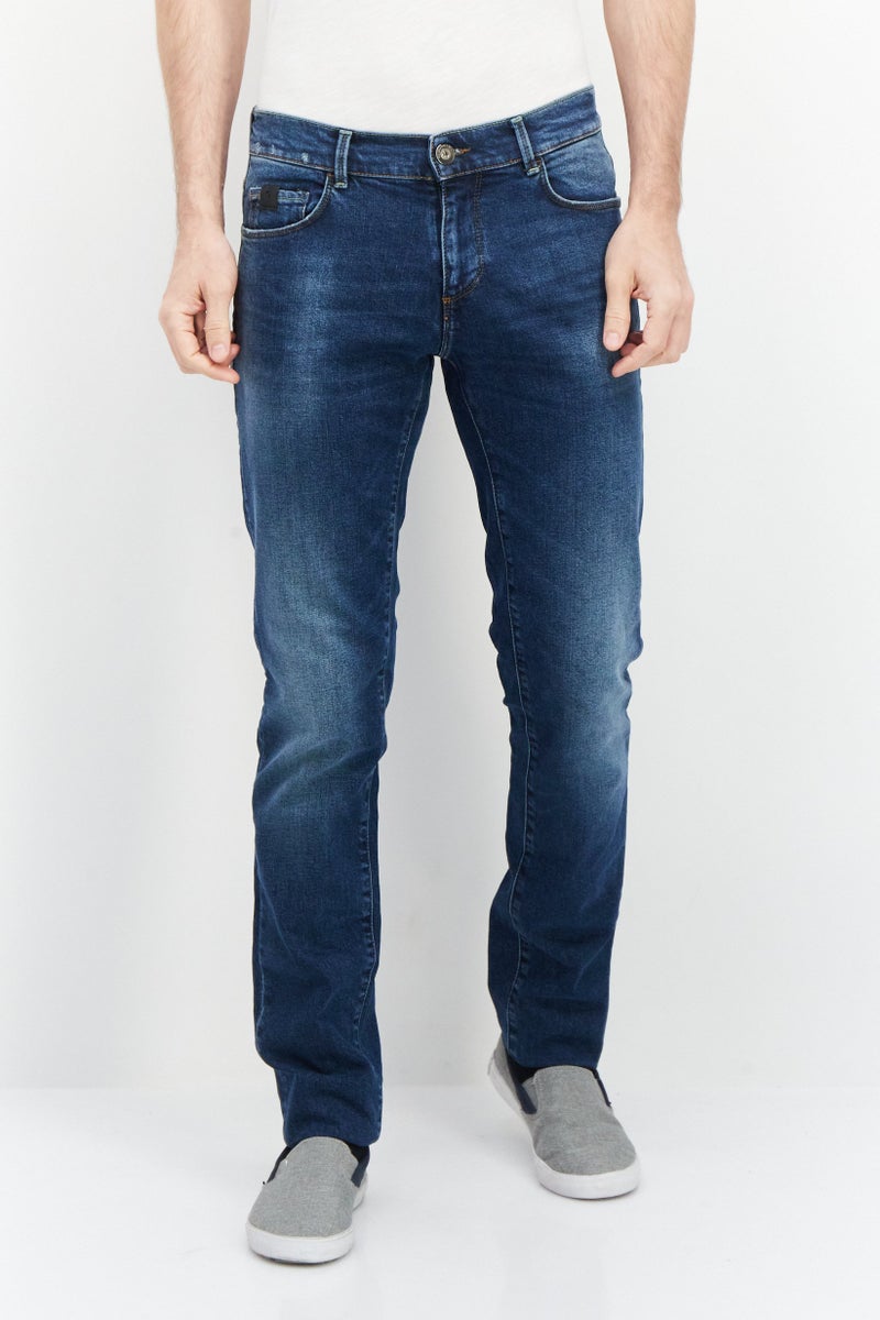 Men Regular Fit Wash Stretchable Denim, Navy Blue