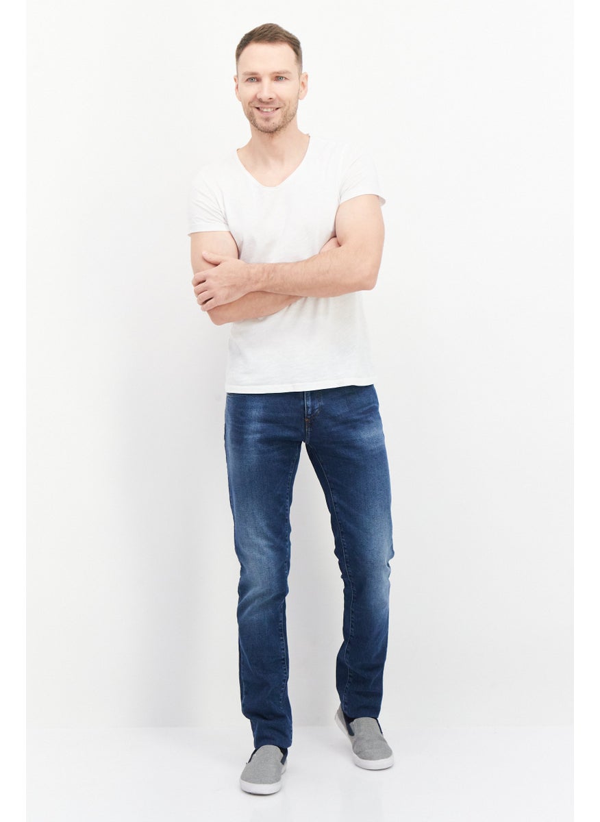 Men Regular Fit Wash Stretchable Denim, Navy Blue