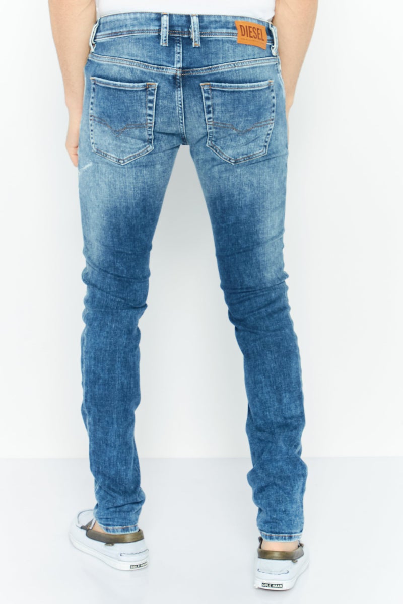 Men Skinny Fit Wash Non Stretchable Denim, Navy