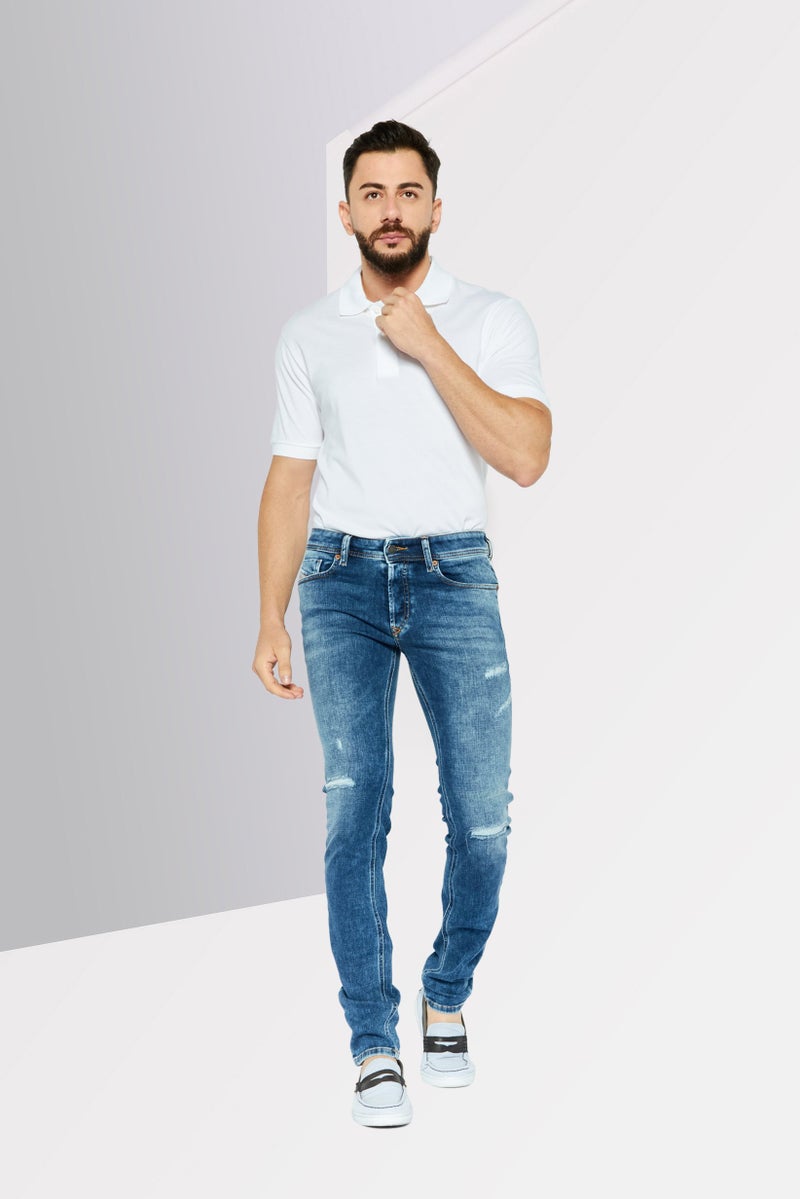 Men Skinny Fit Wash Non Stretchable Denim, Navy