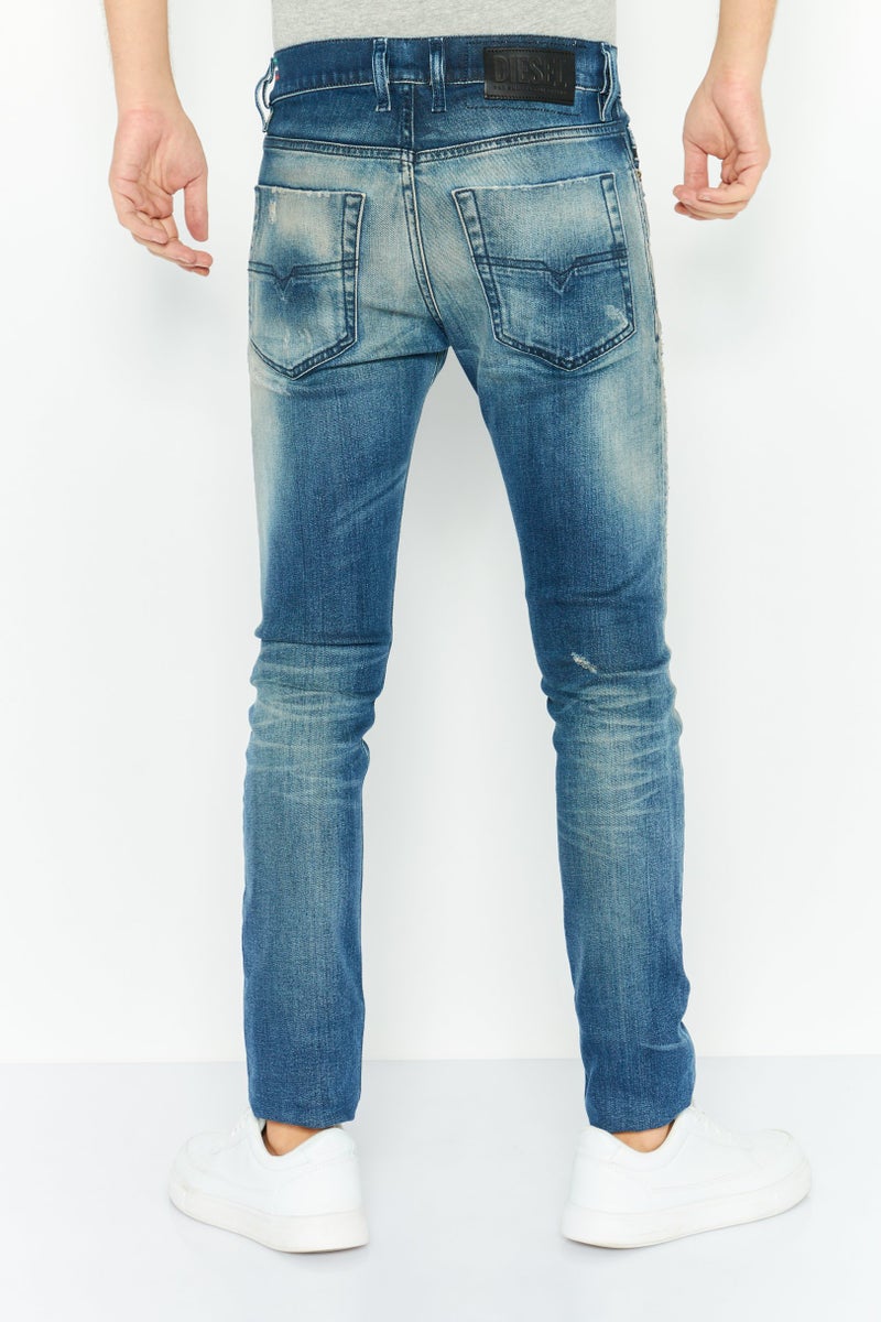 Men Slim Fit Washed Stretchable Denim Jeans, Blue