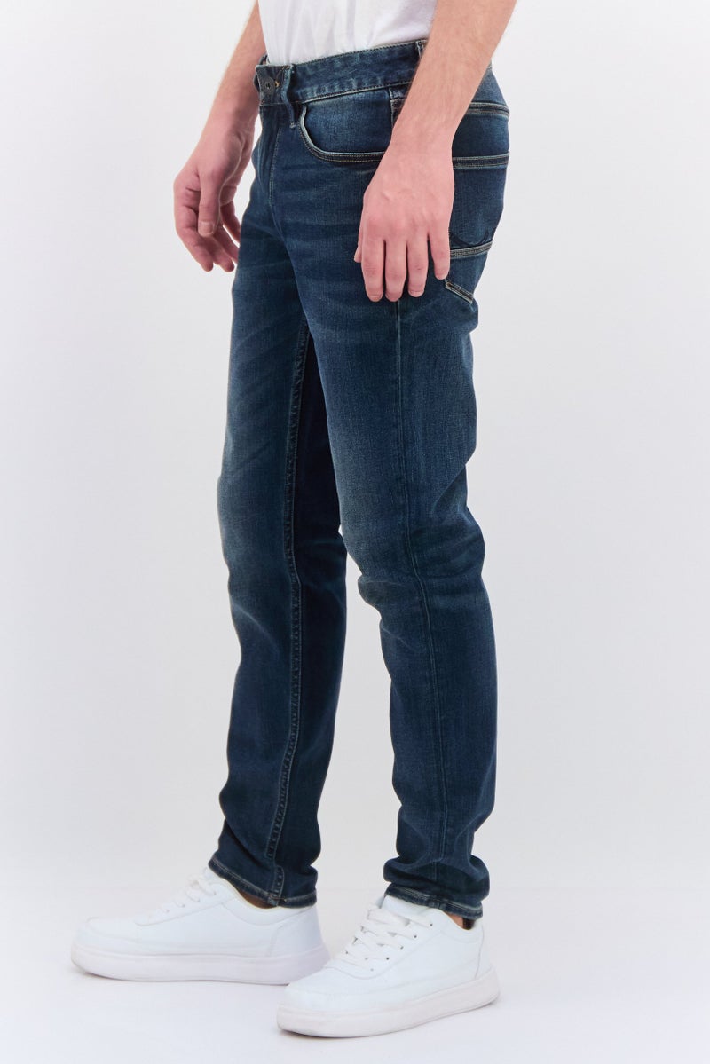 Men Ron Fit Washed Stretchable Jeans, Denim Blue