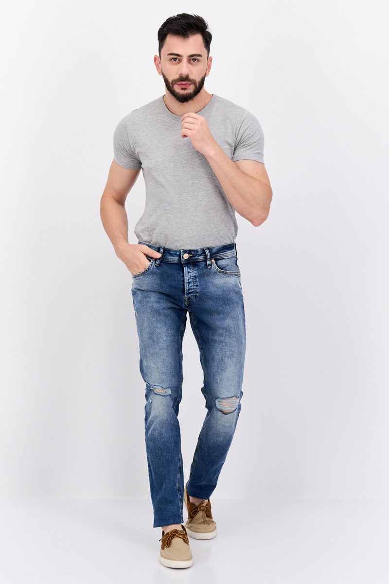 Men Slim Fit Washed Stretchable Denim, Blue