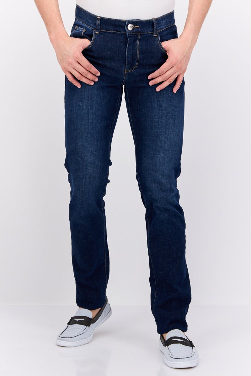 Men Regular Fit Washed Denim Jeans, Blue