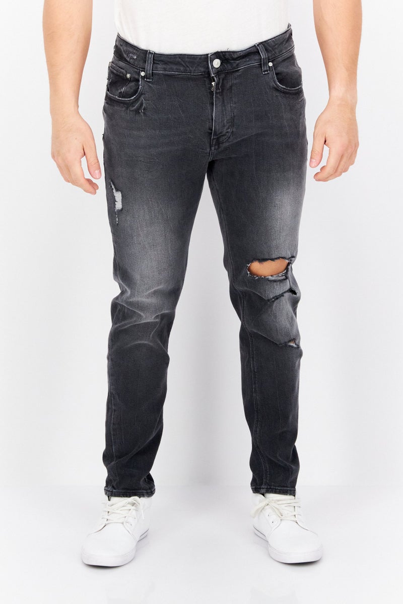 Men Skinny Fit Washed Stretchable Jeans, Charcoal