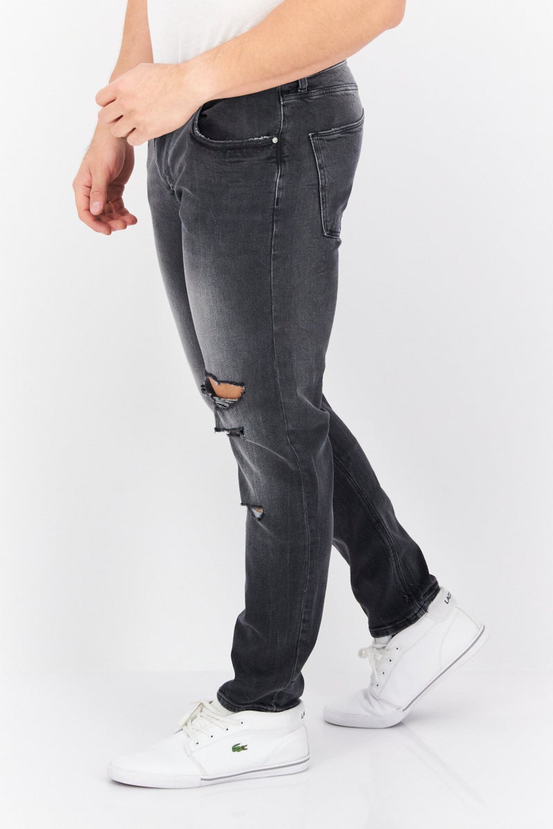 Men Skinny Fit Washed Stretchable Jeans, Charcoal