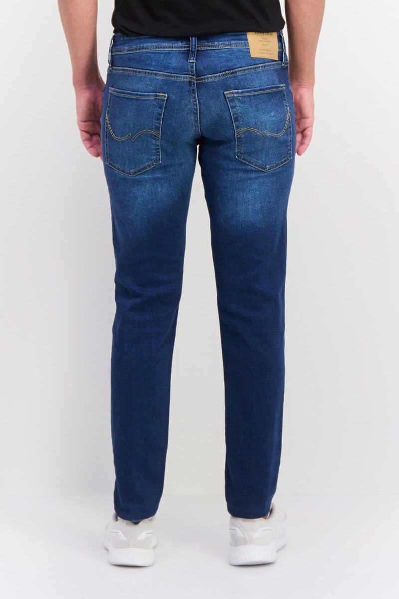 Men Skinny Fit Washed Stretchable Denim, Navy Blue