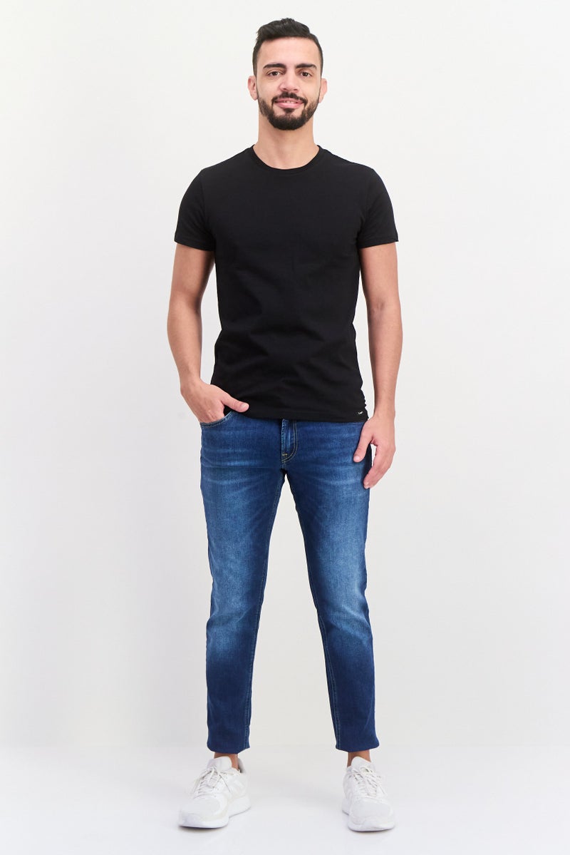 Men Skinny Fit Washed Stretchable Denim, Navy Blue