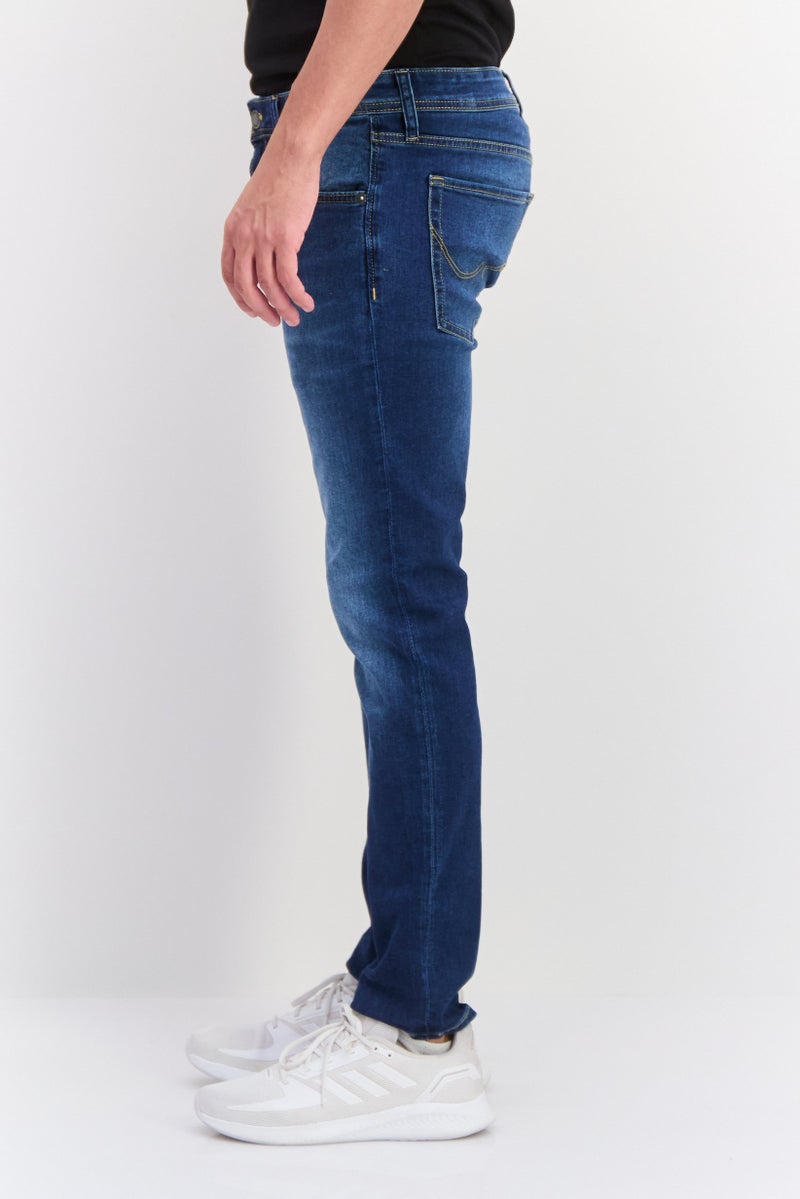 Men Skinny Fit Washed Stretchable Denim, Navy Blue