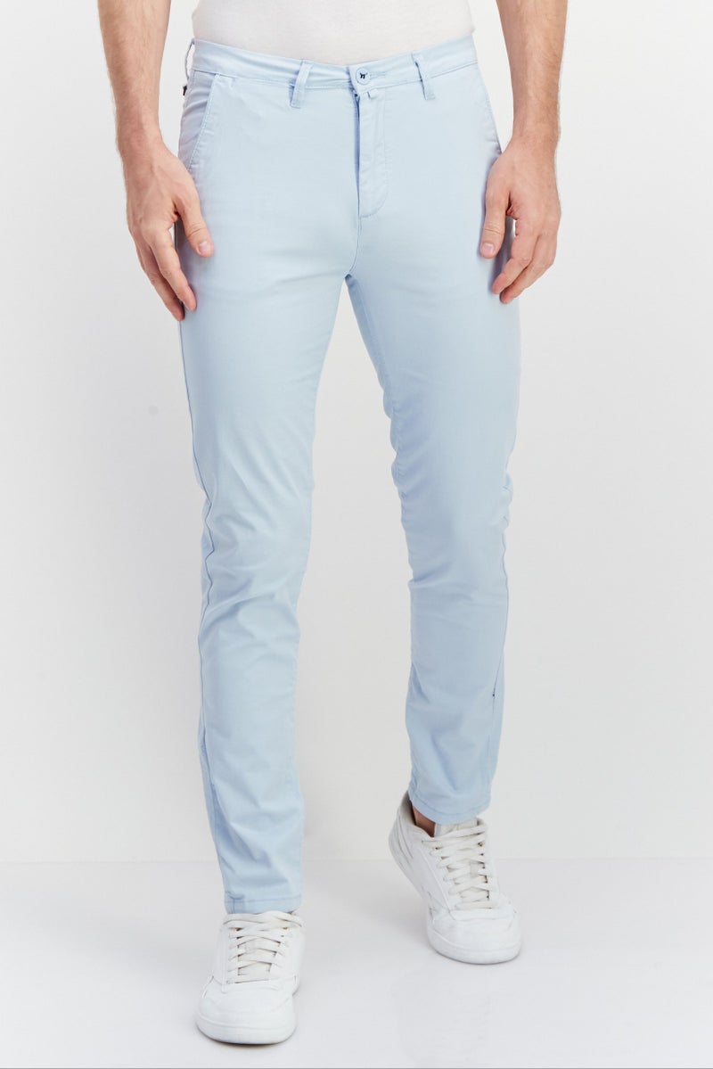 Men Regular Fit Solid Chino Pants, Light Blue