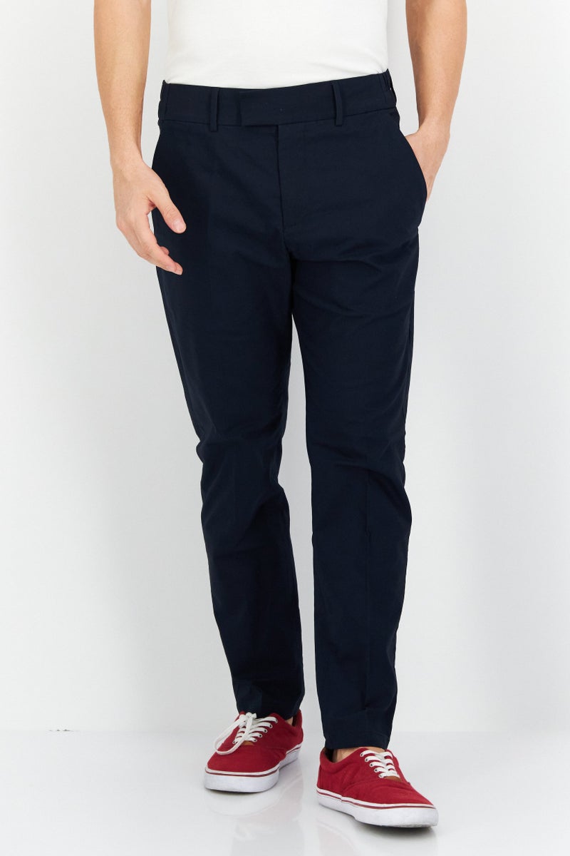 Men Slim Fit Plain Chino Pants, Navy