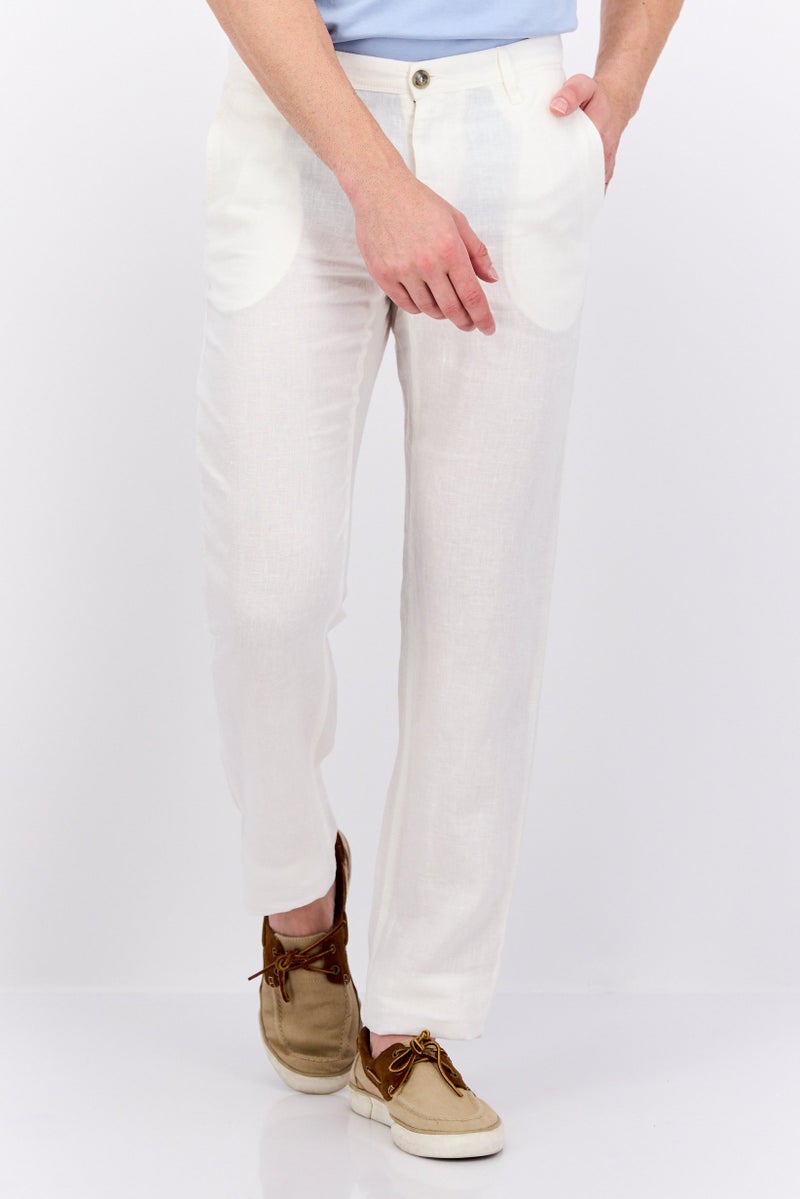 Men Regular Fit Plain Dress Pants, Off White