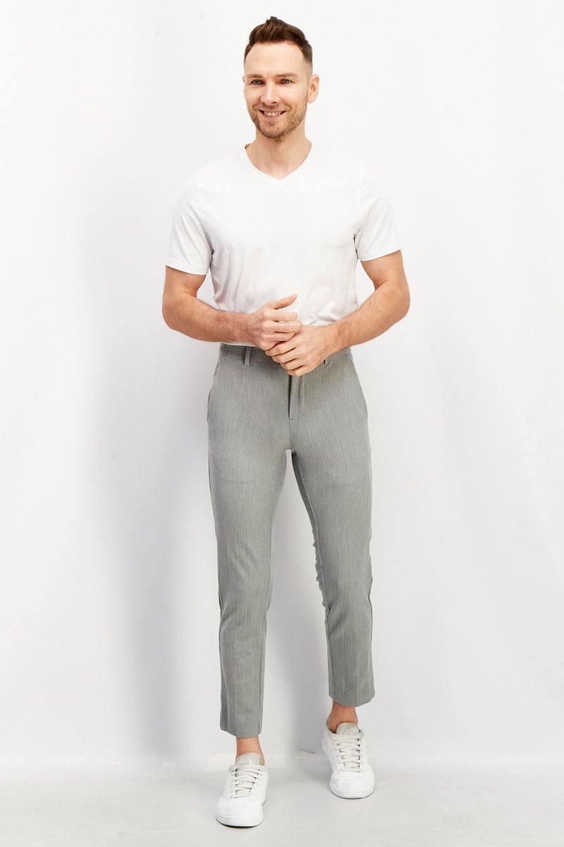 Men Slim Fit Solid Chino Pants, Grey