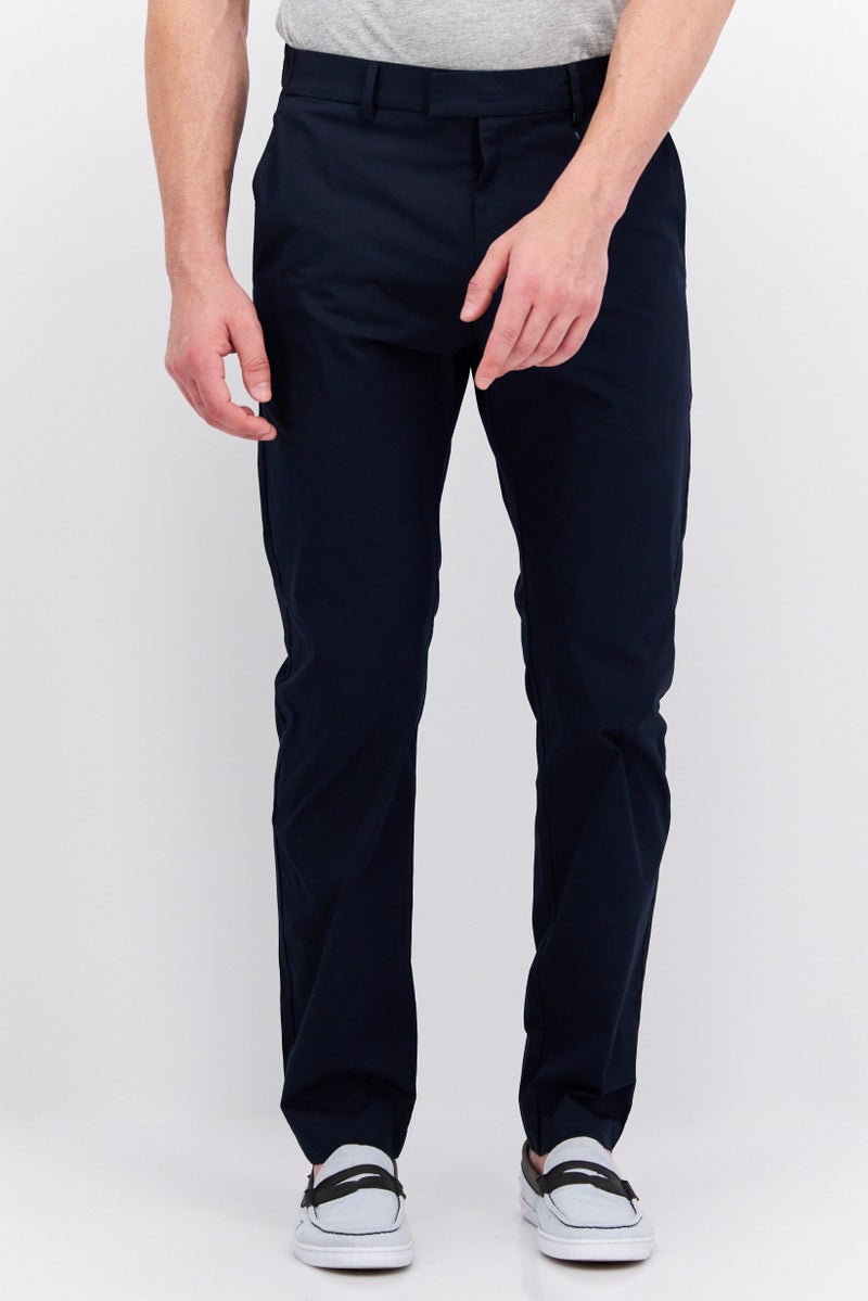 Men Slim Fit Solid Stretchable Chino Pants, Navy