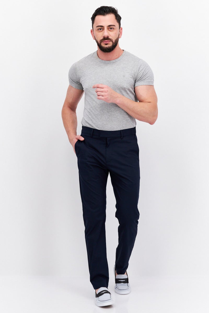 Men Slim Fit Solid Stretchable Chino Pants, Navy