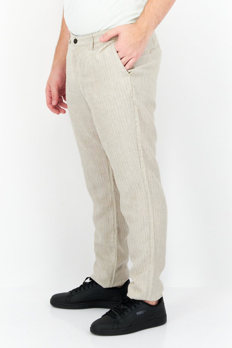 Men Regular Fit Stripe Chino Pants, Beige