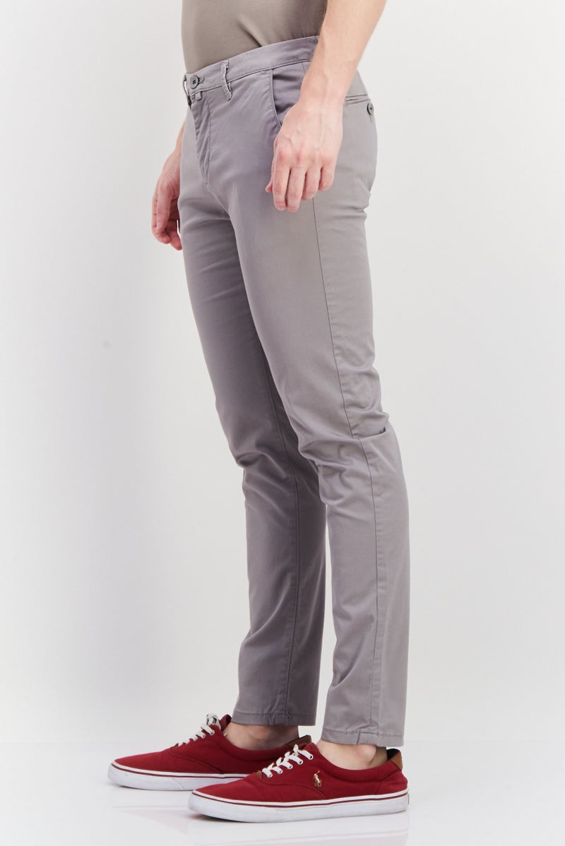 Men Regular Fit Solid Chino Pants, Grey