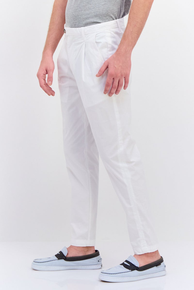 Men Regular Fit Plain Chino Pants, White