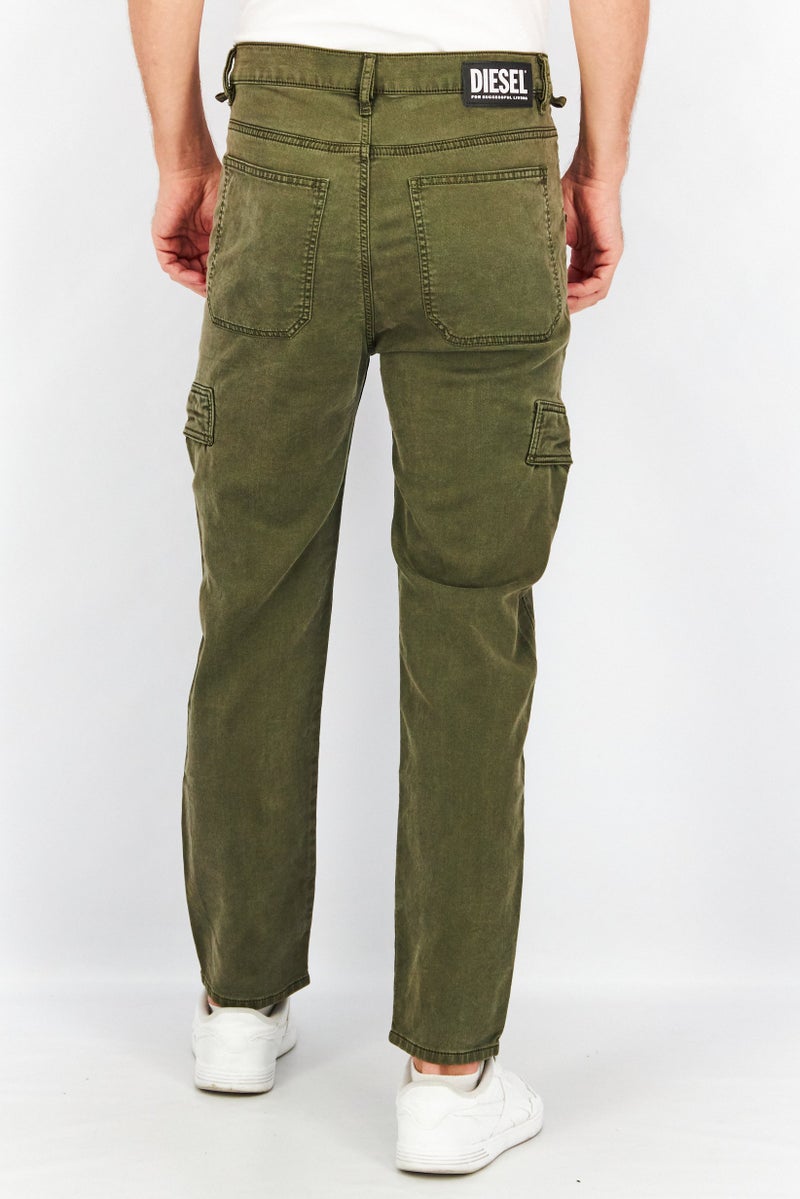 Men Stretch Fit D-Krett-Ne Solid Cargo Pants, Dark Olive