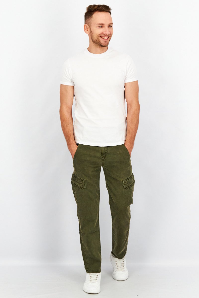 Men Stretch Fit D-Krett-Ne Solid Cargo Pants, Dark Olive