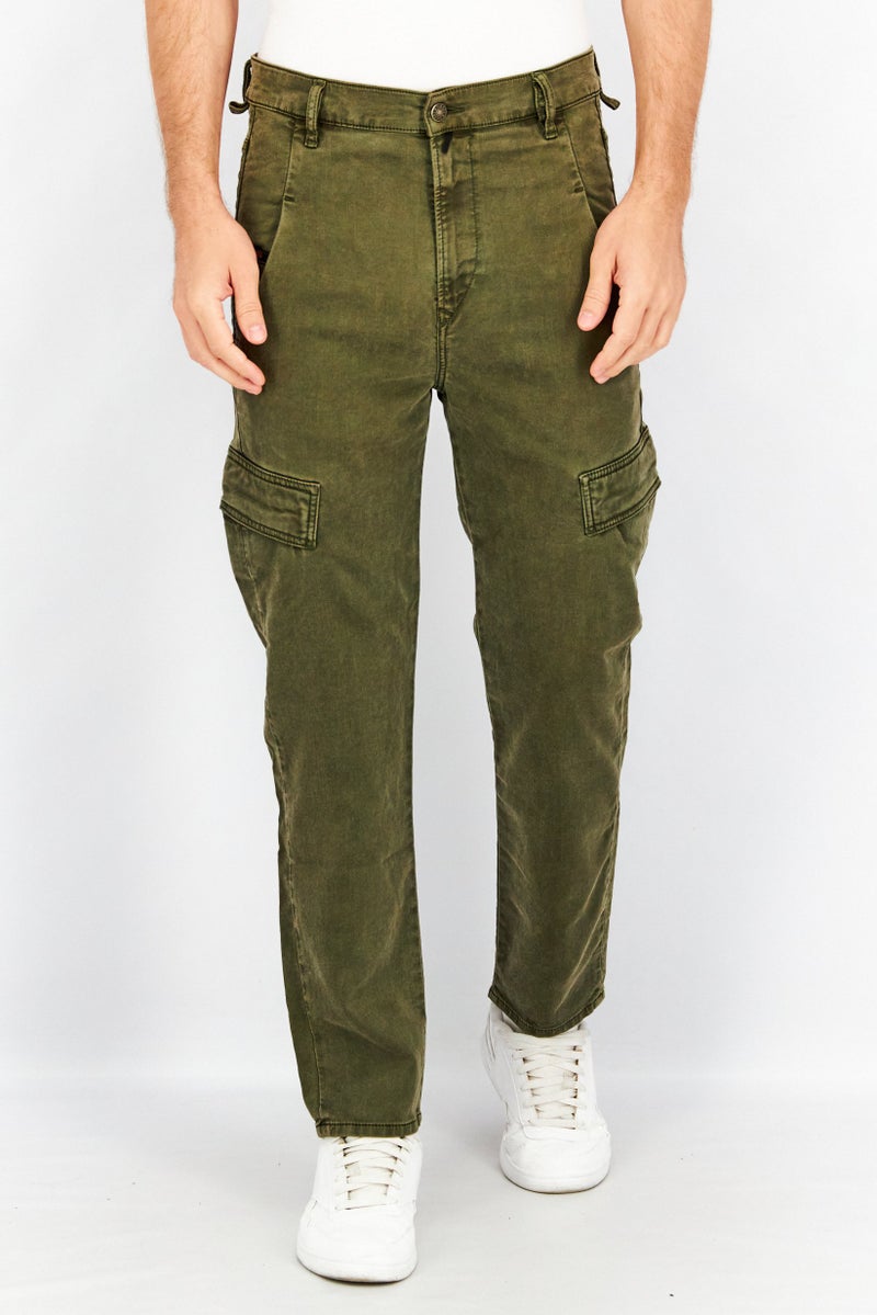 Men Stretch Fit D-Krett-Ne Solid Cargo Pants, Dark Olive