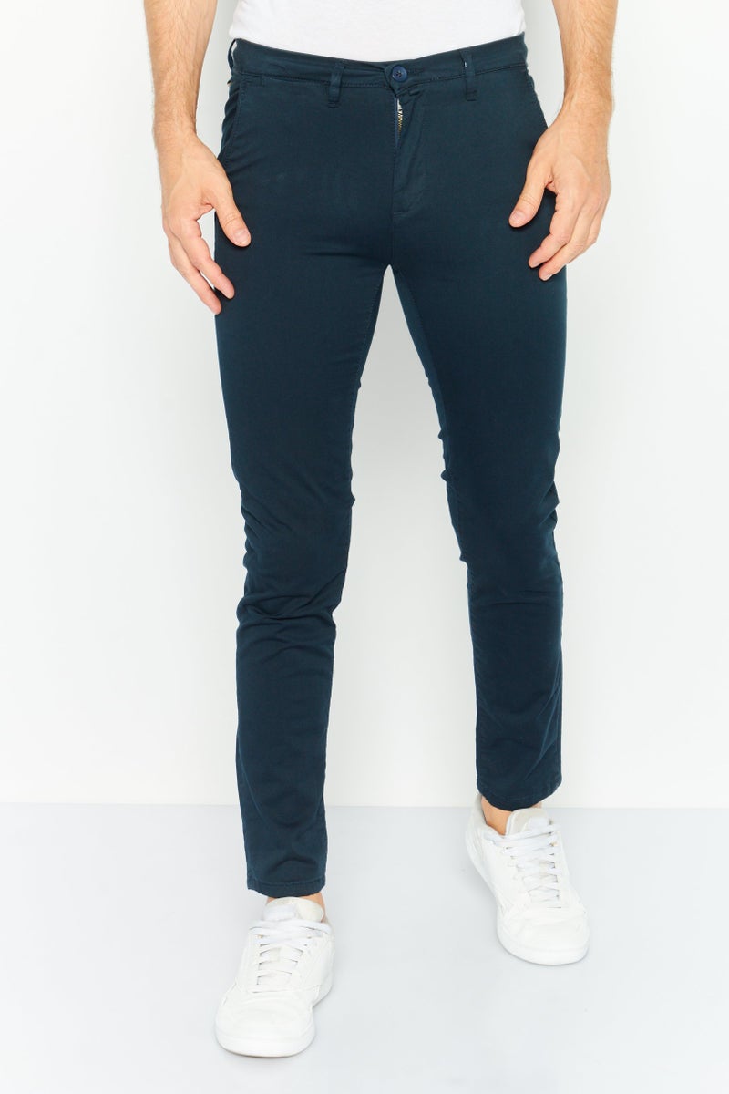 Men Regular Fit Solid Chino Pants, Navy