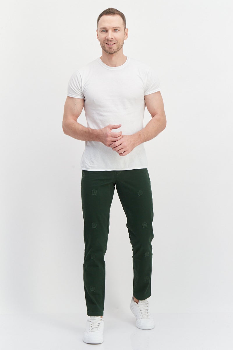 Men Relaxed Fit Embroidered Chino Pants, Green