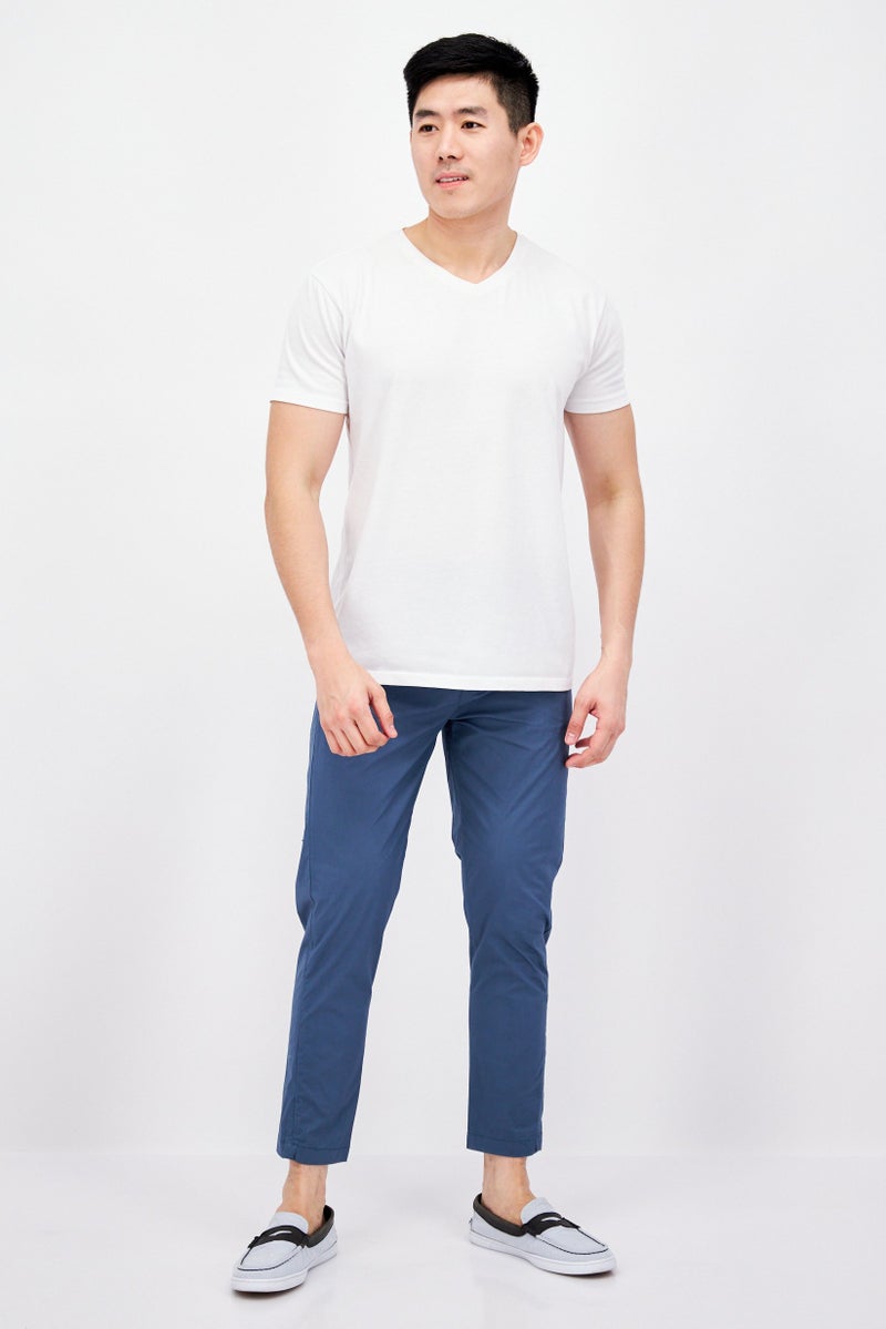 Men Regular Fit Plain Chino Pants, Light Teal Blue