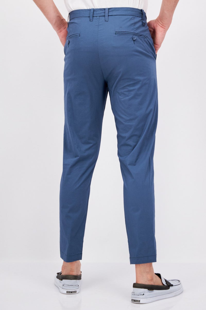 Men Regular Fit Plain Chino Pants, Light Teal Blue