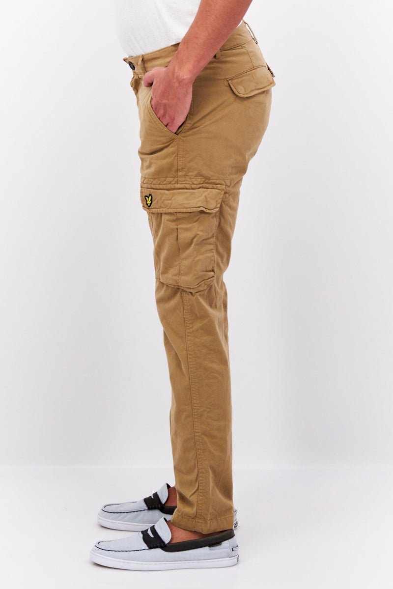 Men Regular Fit Embroidered Logo Cargo Pants, Brown