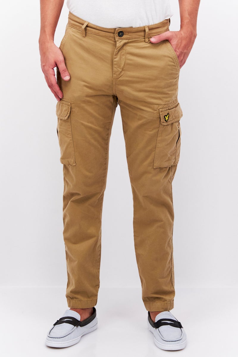 Men Regular Fit Embroidered Logo Cargo Pants, Brown