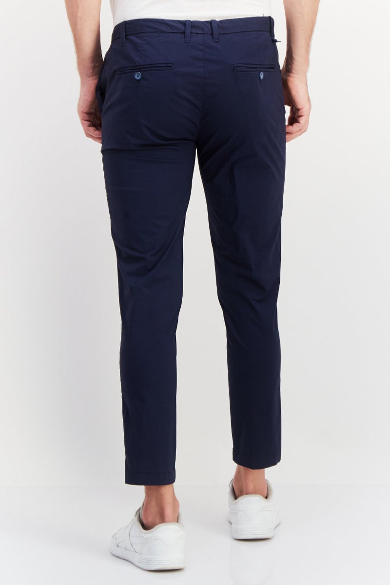 Men Regular Fit Plain Chino Pants, Navy