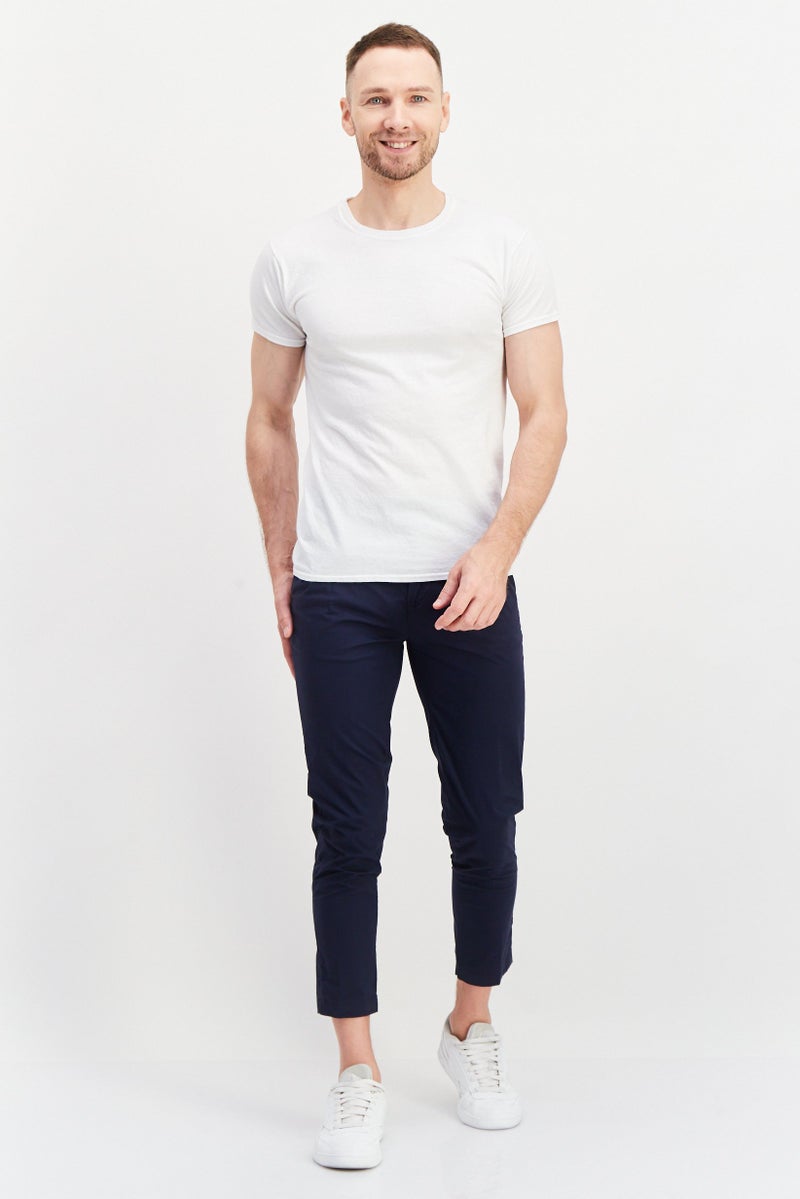 Men Regular Fit Plain Chino Pants, Navy