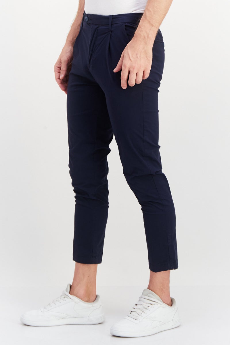 Men Regular Fit Plain Chino Pants, Navy