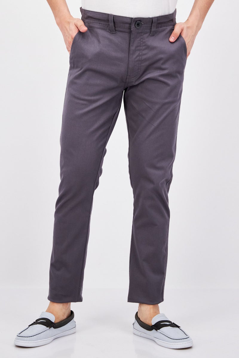 Men Slim Fit Solid Chino Pants, Grey