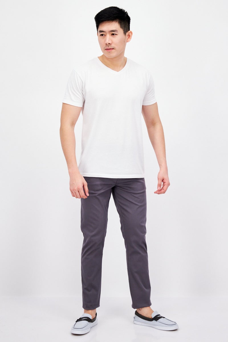 Men Slim Fit Solid Chino Pants, Grey