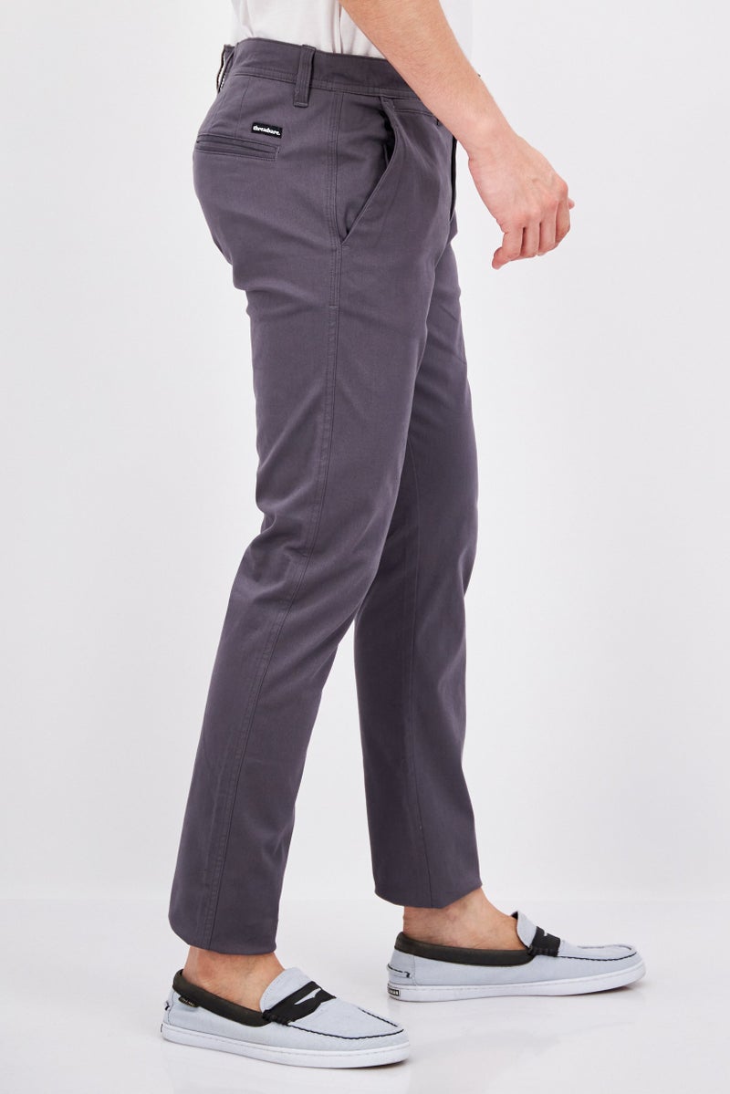 Men Slim Fit Solid Chino Pants, Grey