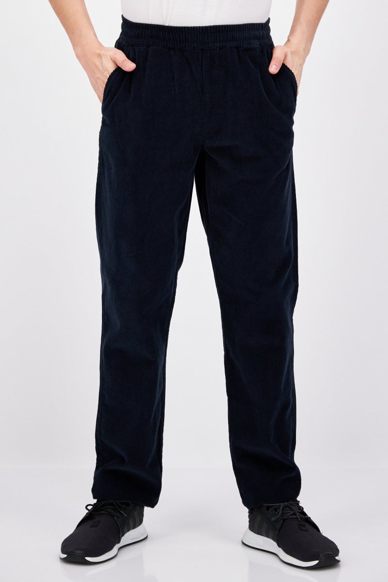 Men Regular Fit Corduroy Pants, Navy