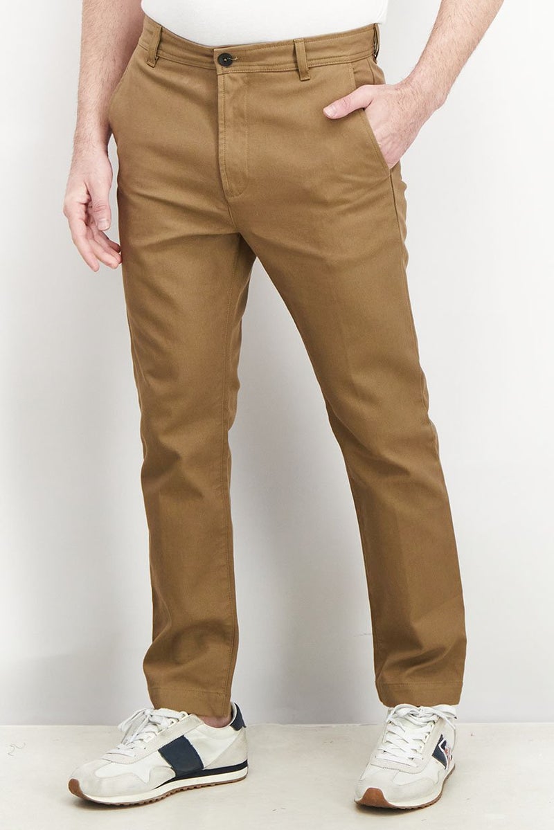 Men Regular Fit Plain Non,Stretchable Chino Pants, Taupe