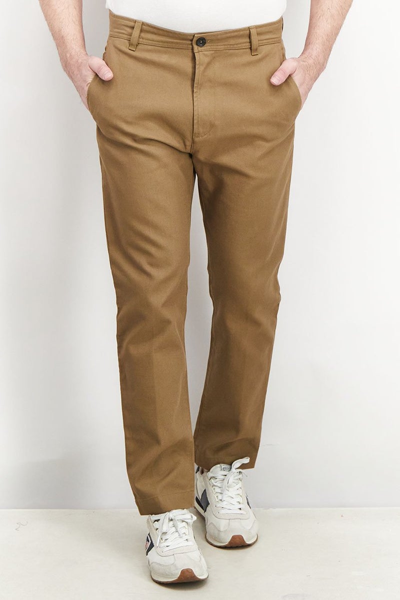 Men Regular Fit Plain Non,Stretchable Chino Pants, Taupe