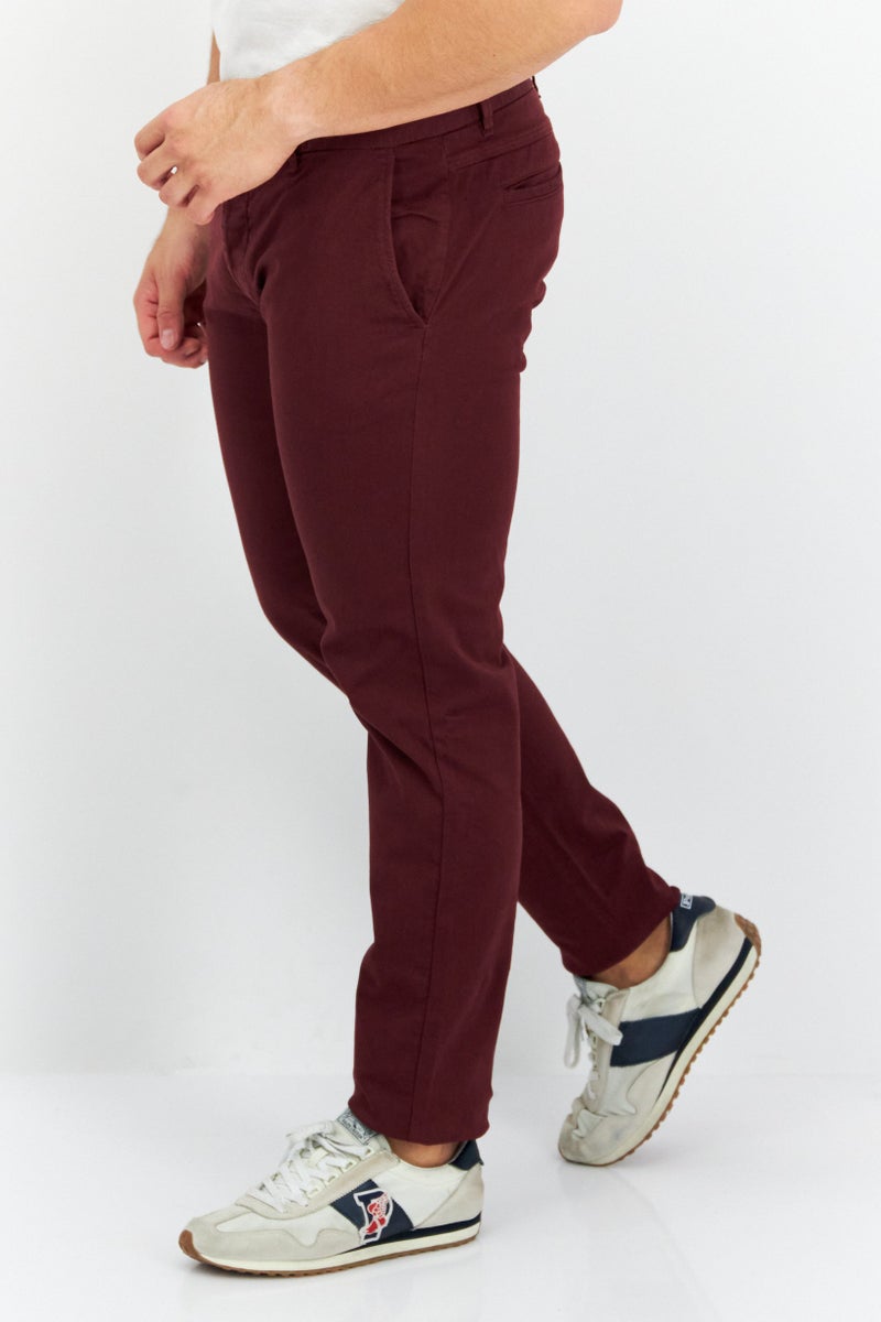 Men Regular Fit Solid Chino Pant, Maroon