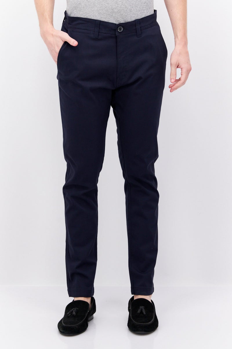 Men Slim Fit Solid Chino Pants, Navy