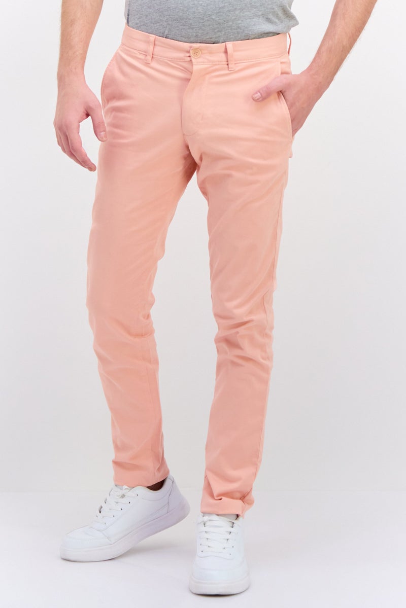 Men Slim Fit Plain Straight Leg Pants, Orange