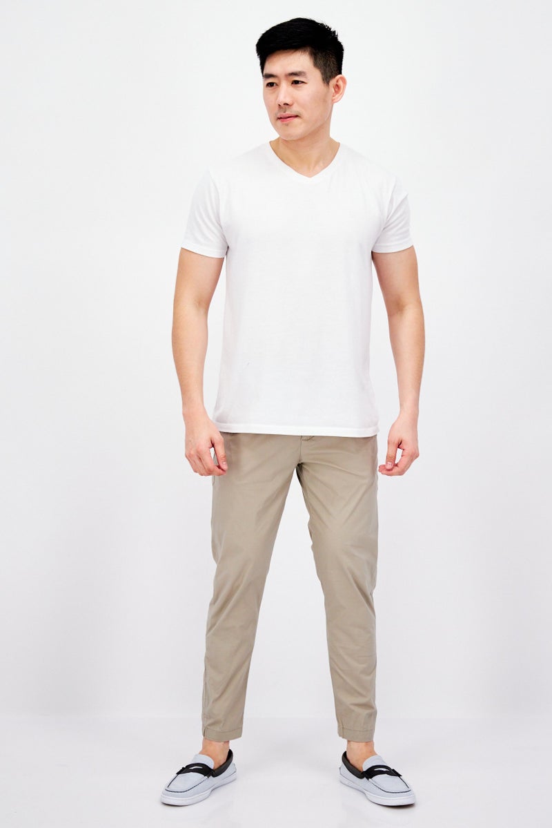 Men Regular Fit Plain Chino Pants, Beige