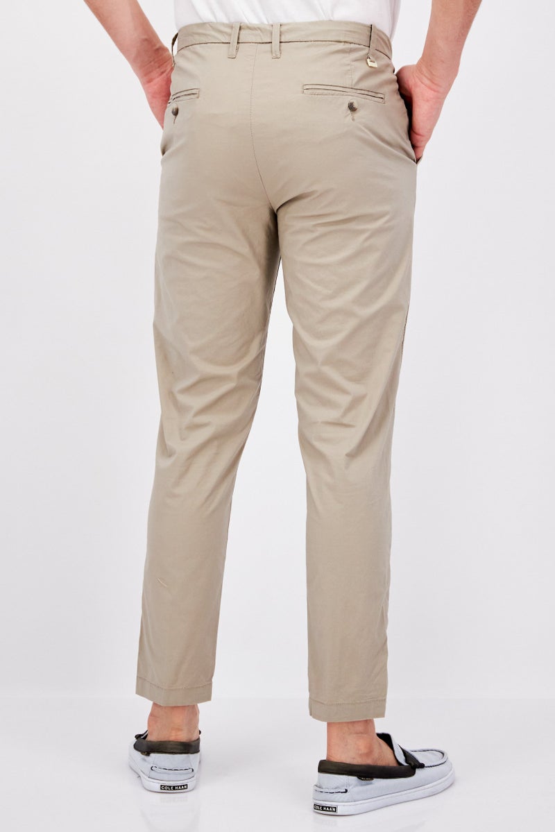 Men Regular Fit Plain Chino Pants, Beige