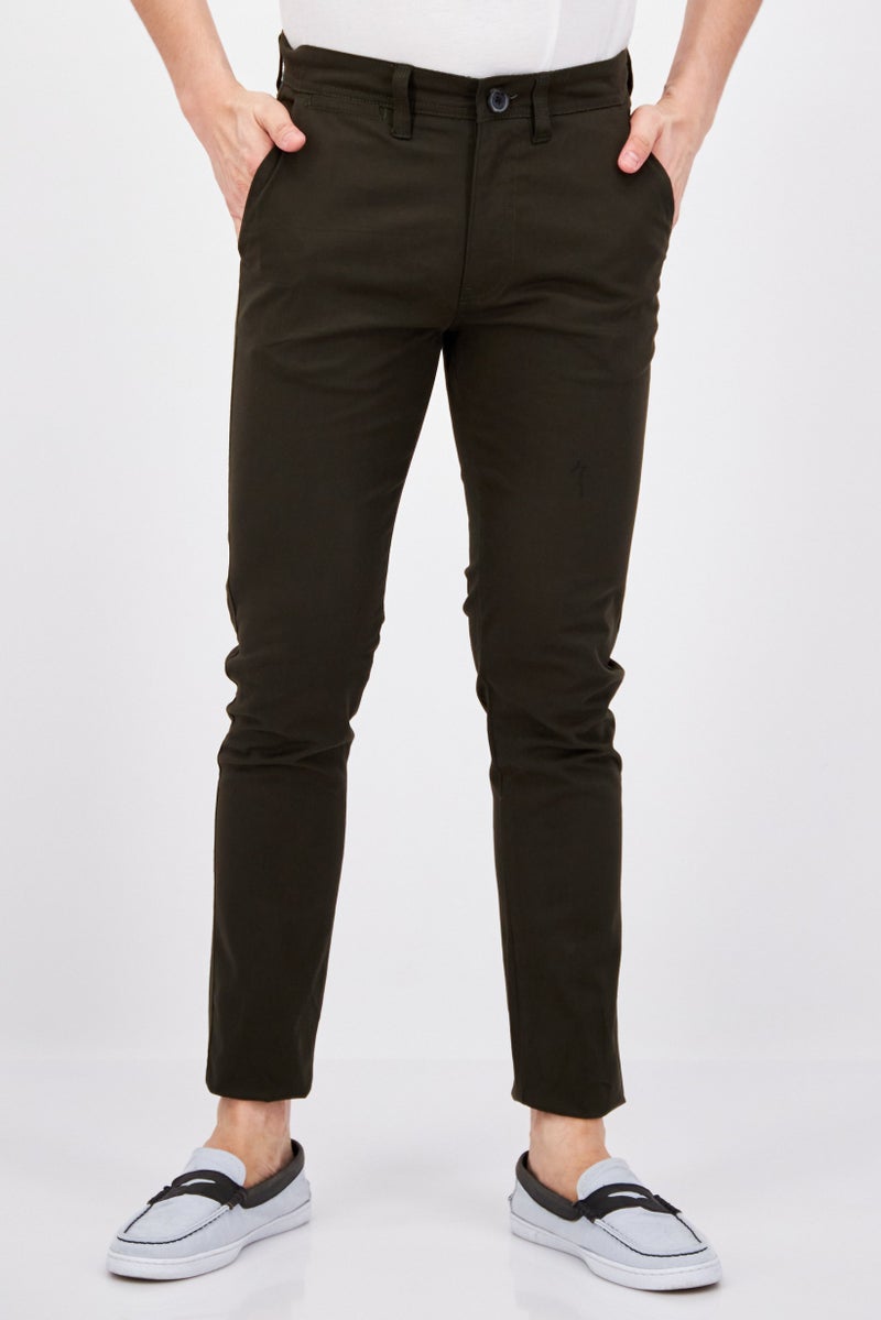 Men Slim Fit Solid Chino Pants, Army Green