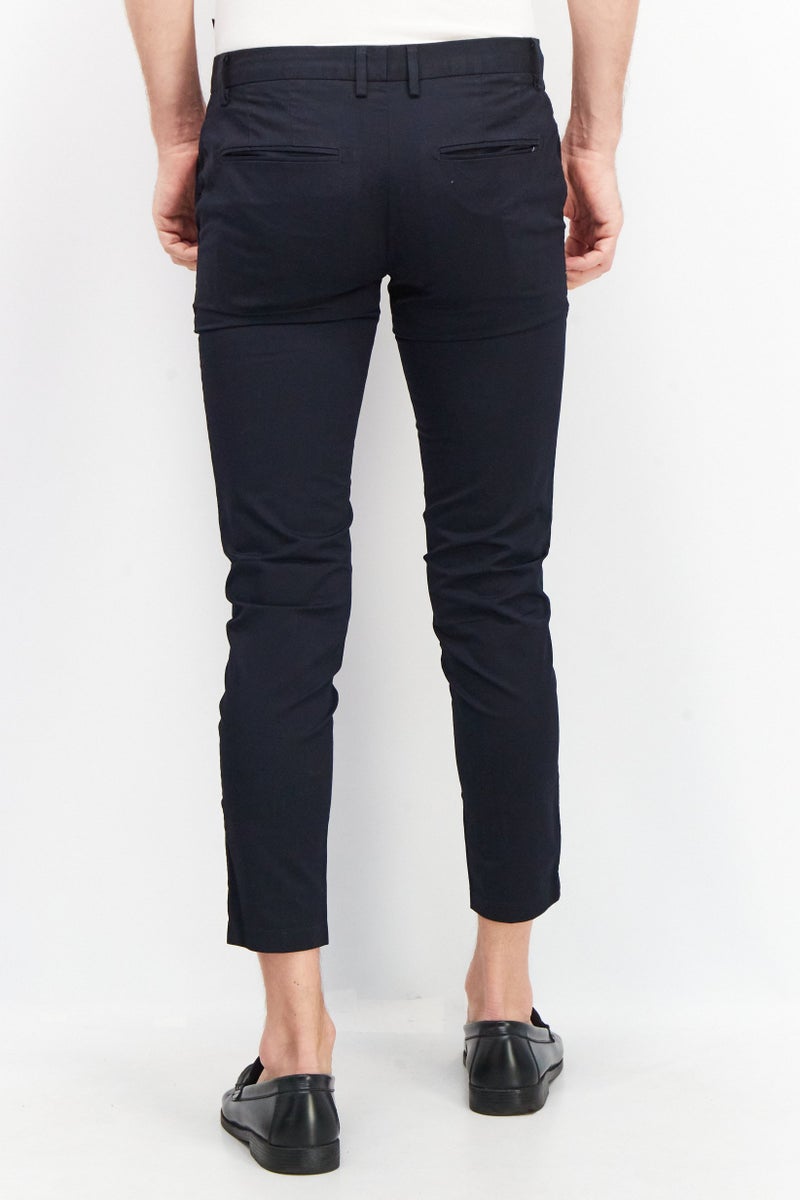 Men Slim Fit Plain Chino Pants, Navy Blue